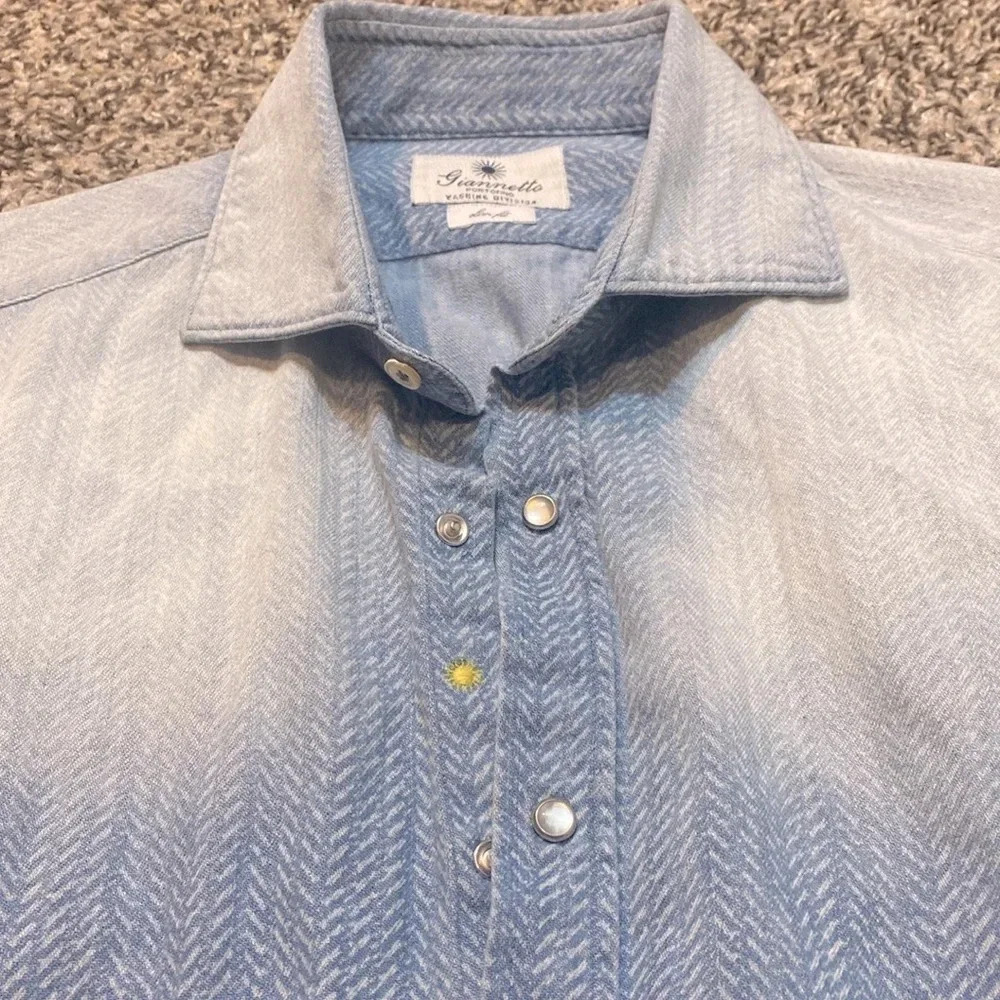 Giannetto Portofino Made in Italy Chambray Cotton Button Down Shirt - Picture 7 of 11